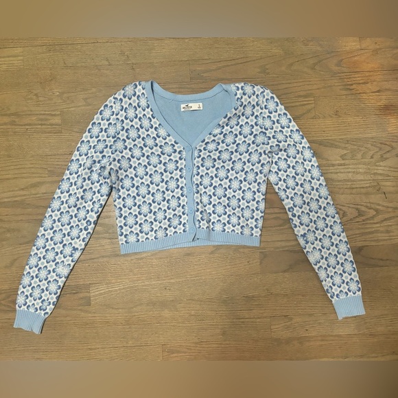 Hollister Blue and White Floral Cardigan size small - Picture 1 of 7